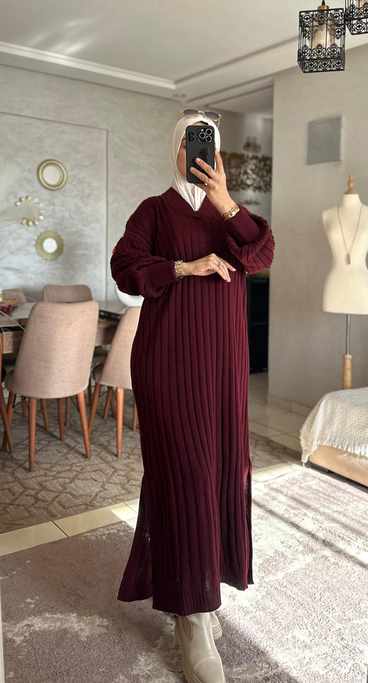 Robe avec manch bouffante Tissu la lain