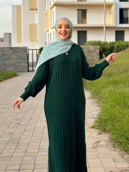 Robe avec manch bouffante Tissu la lain
