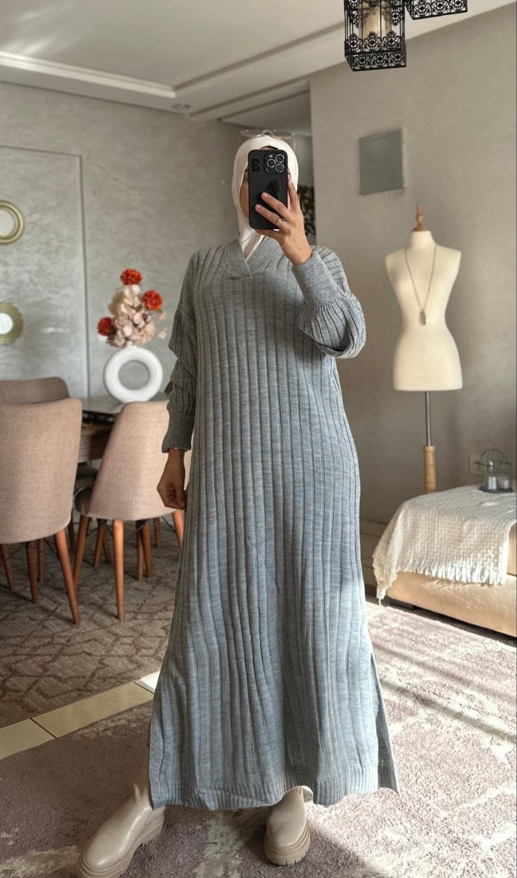 Robe avec manch bouffante Tissu la lain