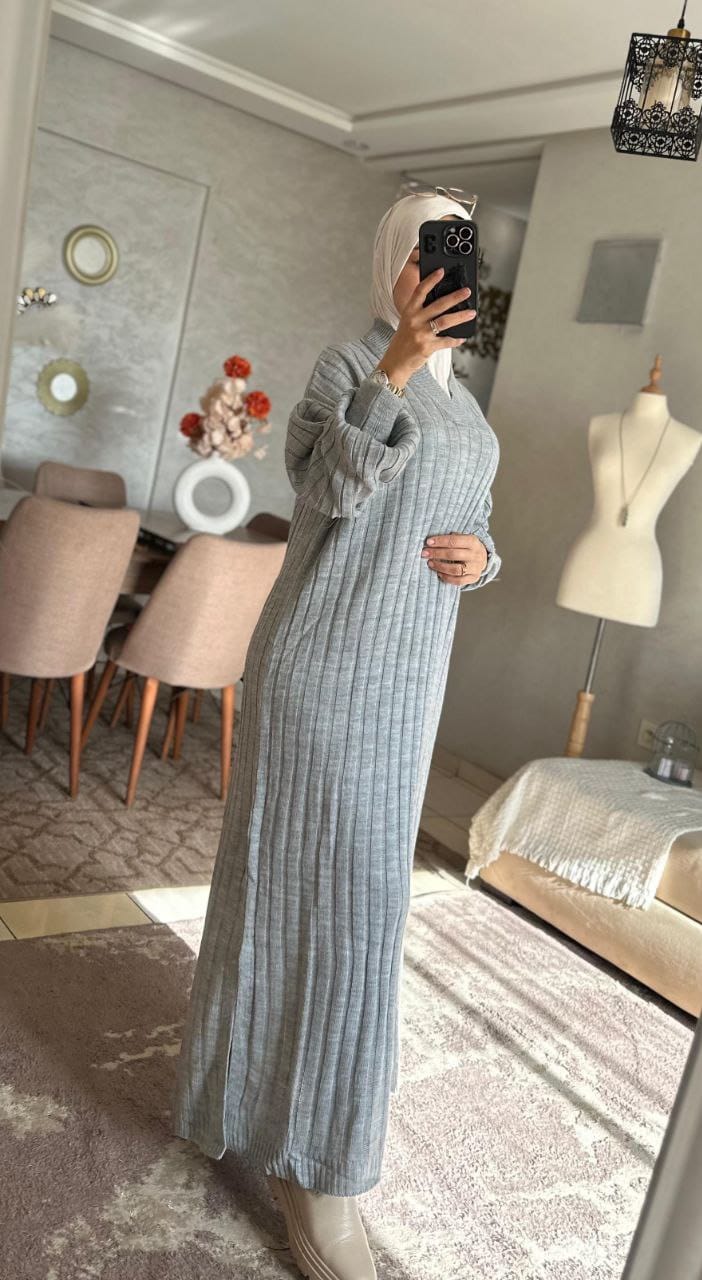 Robe avec manch bouffante Tissu la lain