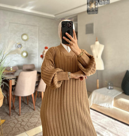 Robe avec manch bouffante Tissu la lain