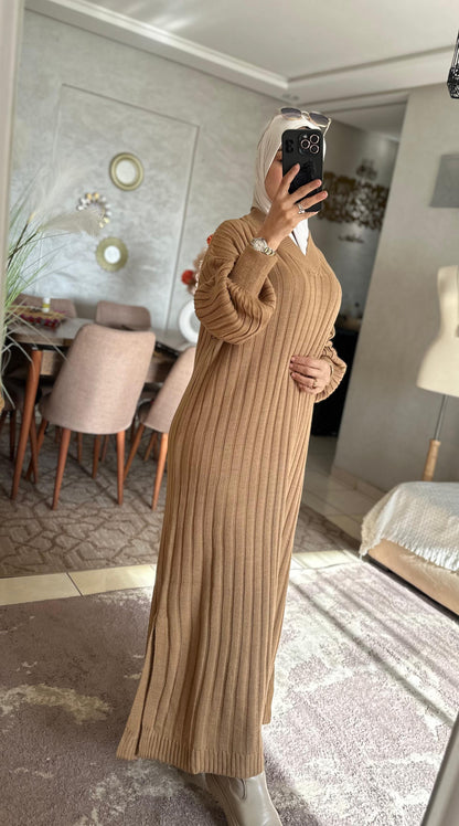 Robe avec manch bouffante Tissu la lain