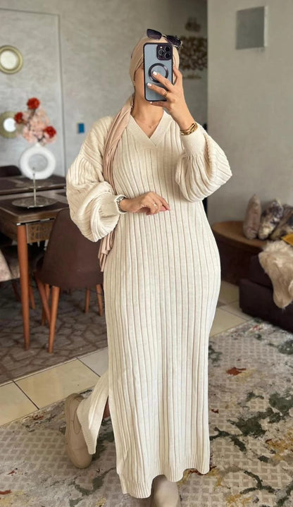 Robe avec manch bouffante Tissu la lain