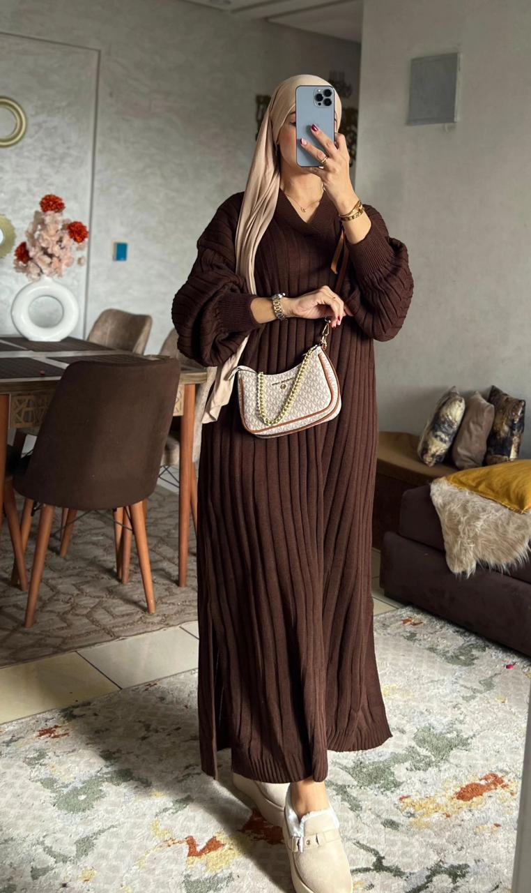 Robe avec manch bouffante Tissu la lain