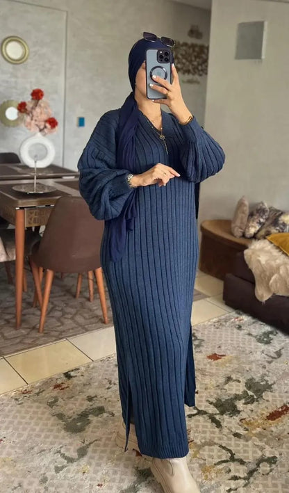Robe avec manch bouffante Tissu la lain