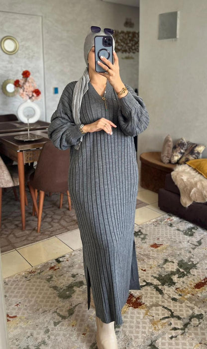Robe avec manch bouffante Tissu la lain