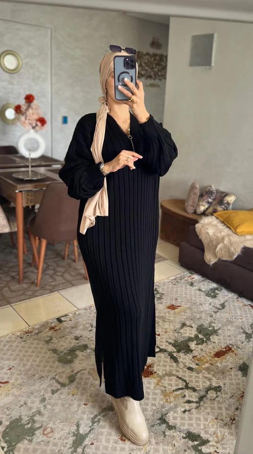 Robe avec manch bouffante Tissu la lain